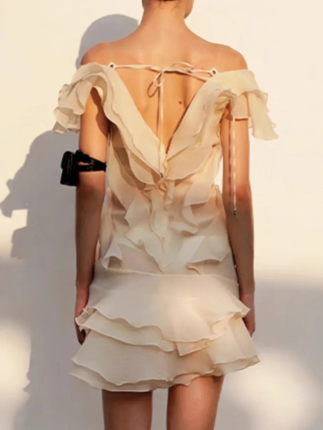 Ruffle Backless Mesh Prom Mini Dress 2