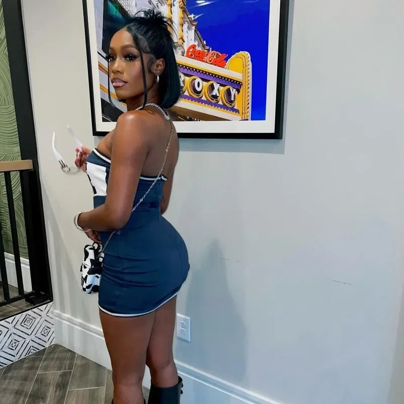 Letter Print Strapless Bodycon Mini Tube Dress
