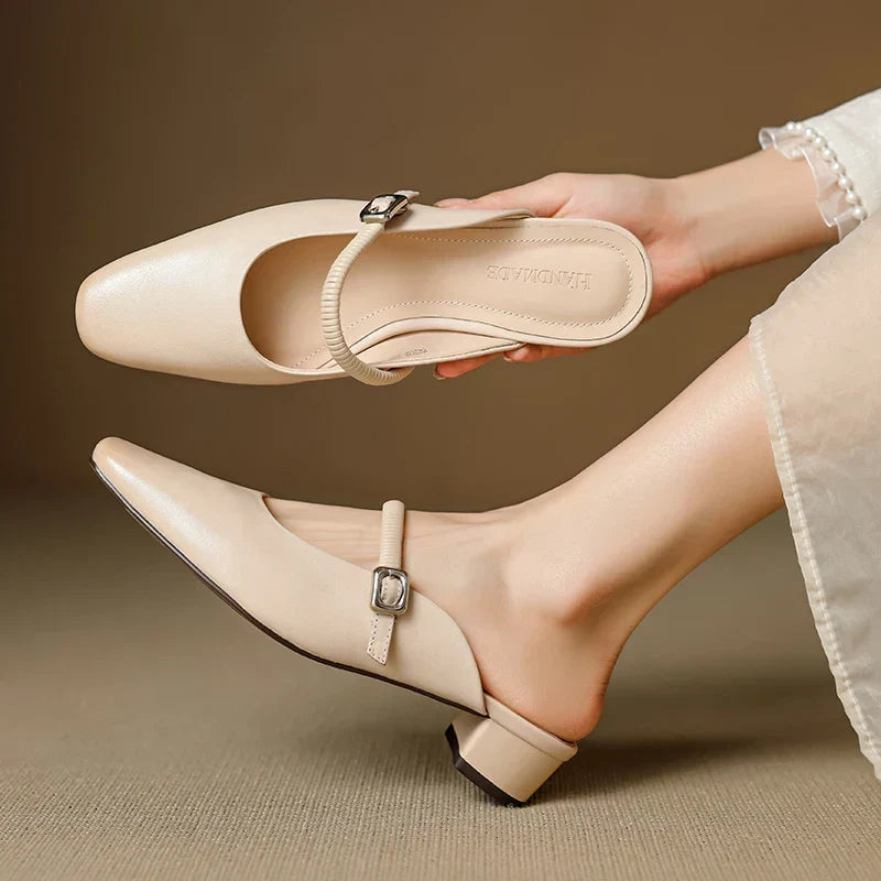 Square Toe Ankle Strap Block Heel Mary Jane Pumps
