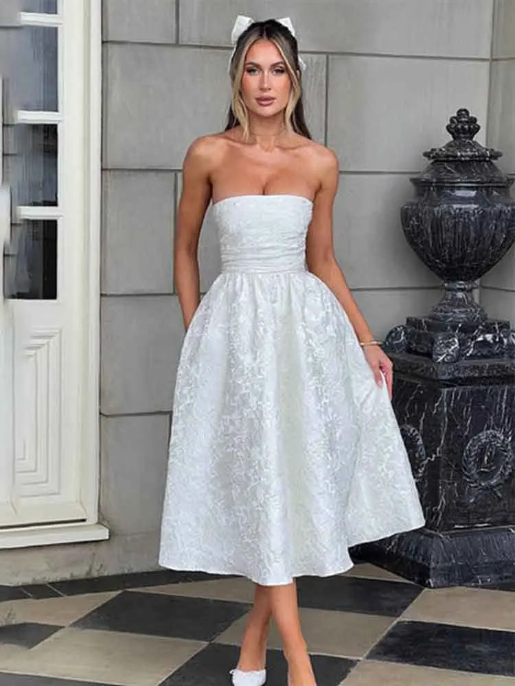 Jacquard Bow Strapless Backless Mini Dress 15