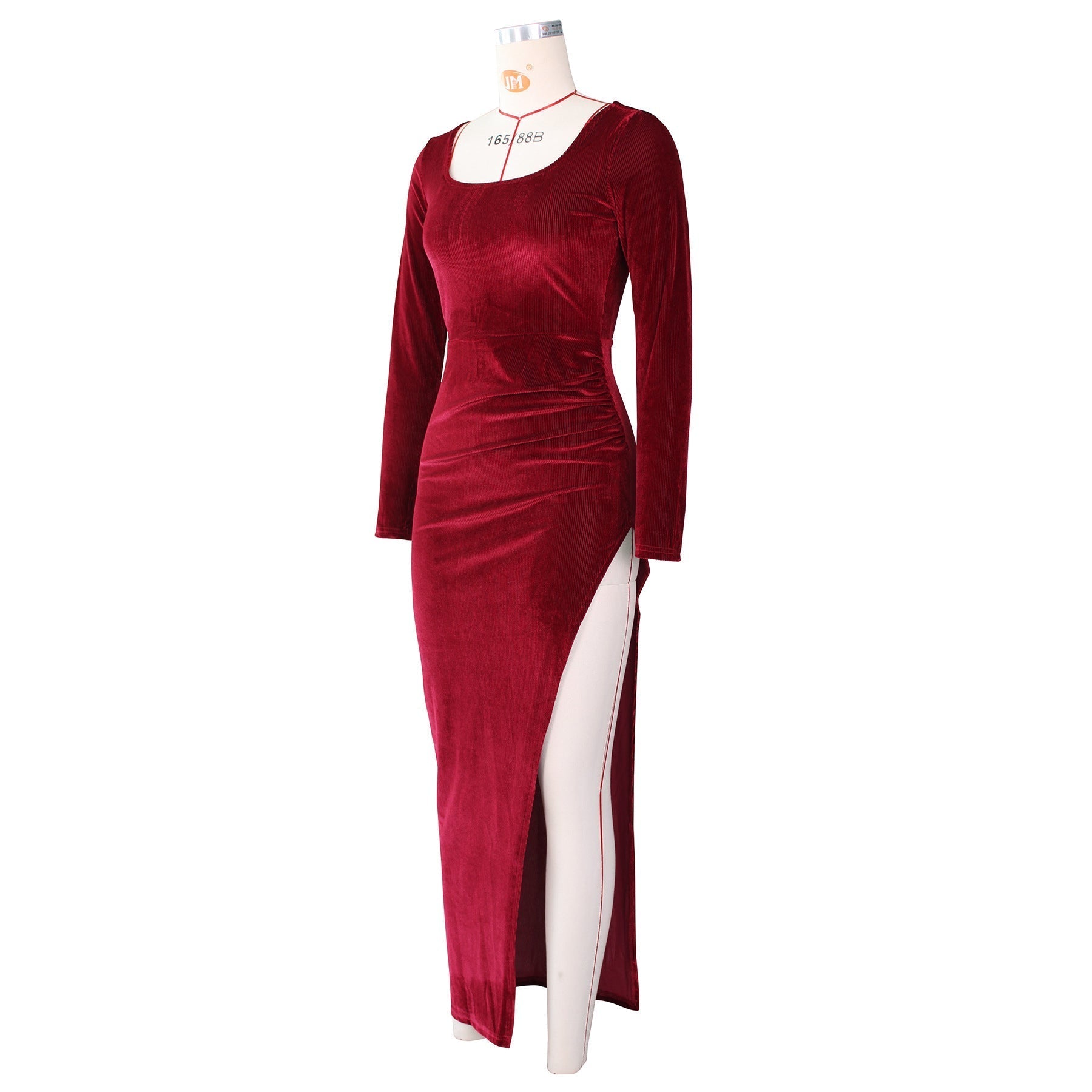 Refined Velvet High Waist Slit Maxi Dress Long Sleeve Evening Party Dress