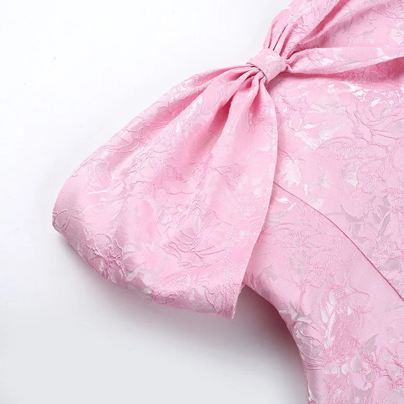 Bow Off Shoulder Backless A - line Jacquard Party Dress