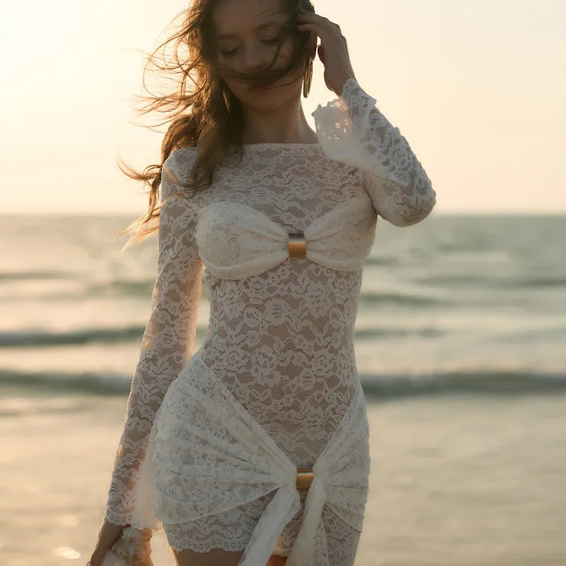 MELANIE LACE MINI DRESS White