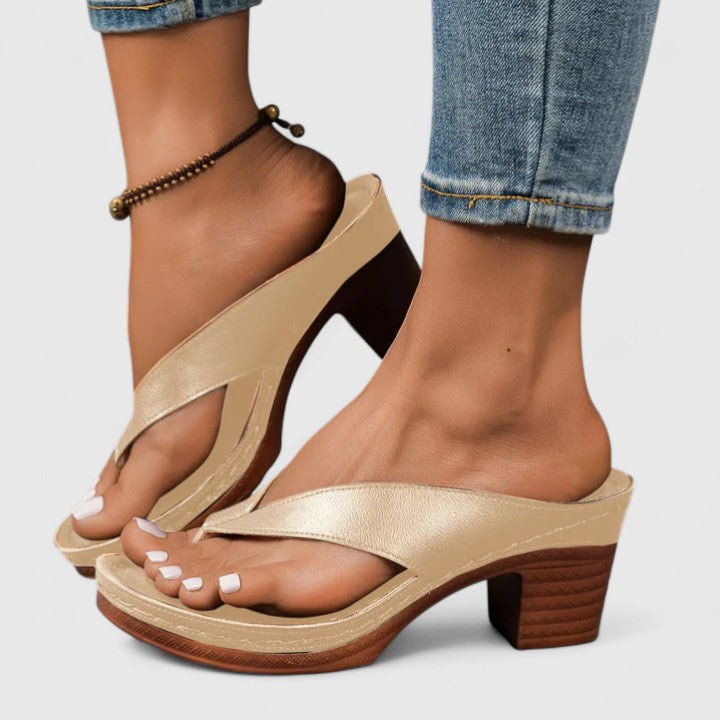 Toe Post Wood Look Wedge Heel Slide Sandals