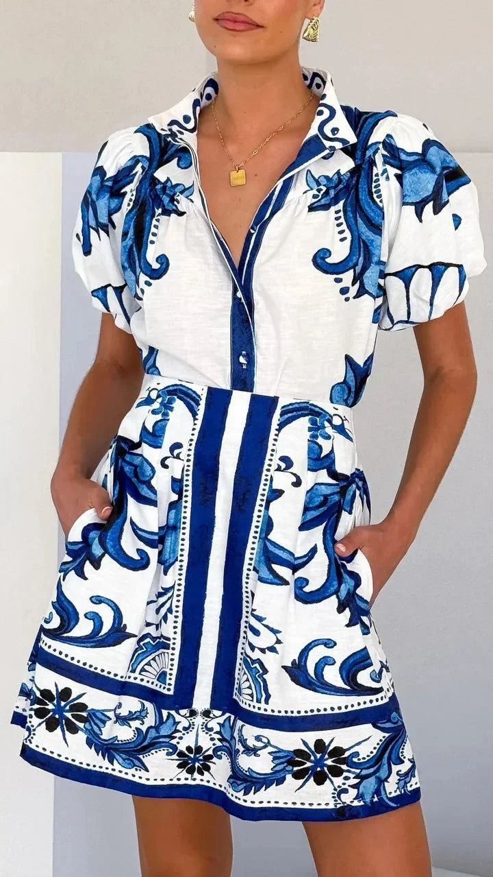 Print Puff Sleeve Two Piece Set 29