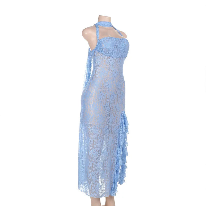 Mesh Sleeveless Ruffle Hem A-Line Midi Dress - View 13