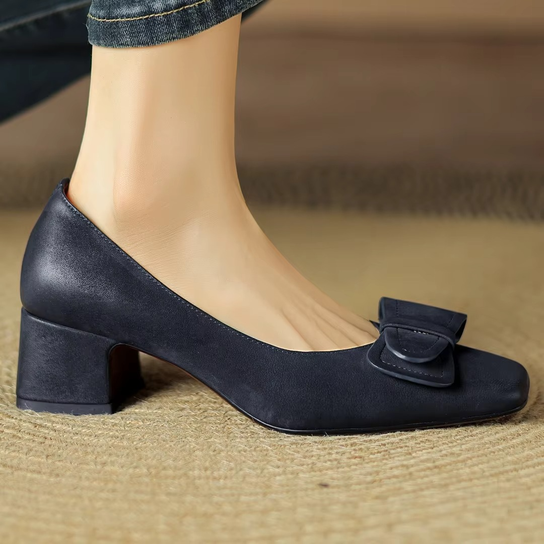 Square Toe Bow Slip On Ballet Flats