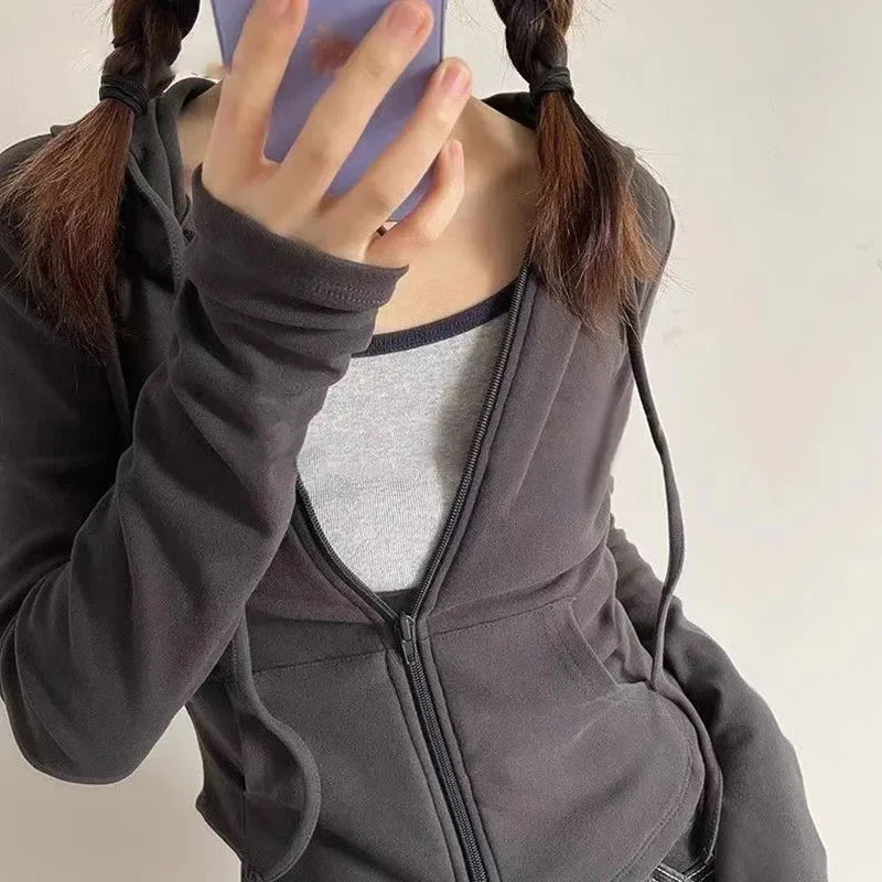 Cropped Slim Zip Up Hoodie