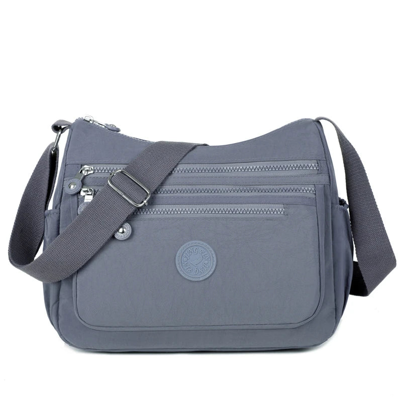 Multi Zip Pocket Nylon Crossbody Bag