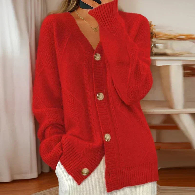 Cable Knit Button Front Oversized Cardigan