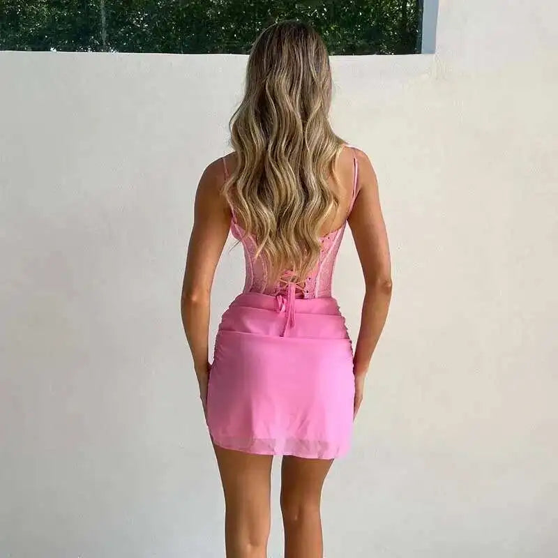 Lace Patchwork Bodycon Strap Mini Dress