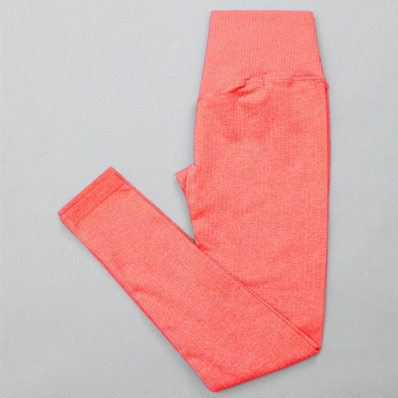 Mojoyce Solid Ribbed Yoga Pants Leggings Women Seamless Sport Leggings Gym Clothing Fitness High Waist Push Up Workout Tights Pants