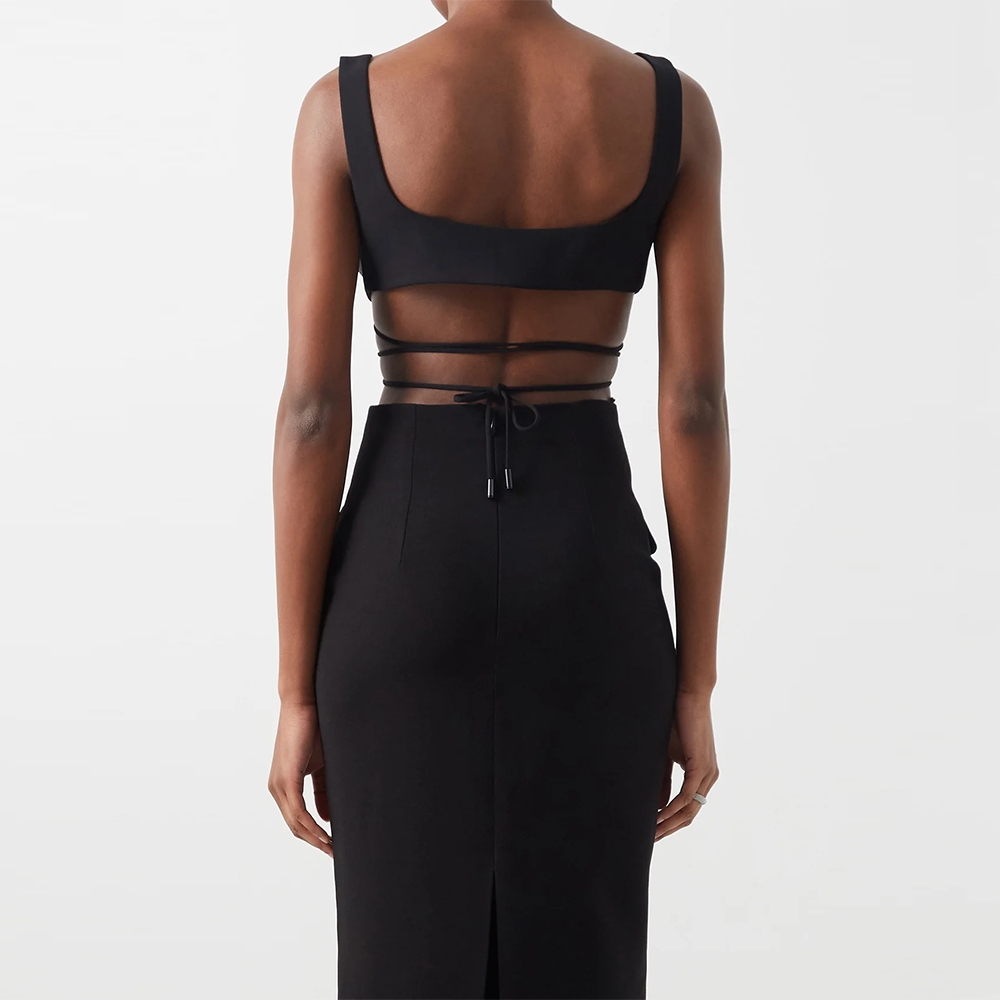 Deep V-Neck Wrap Tie Crop Top and Maxi Skirt Two Piece Set 20
