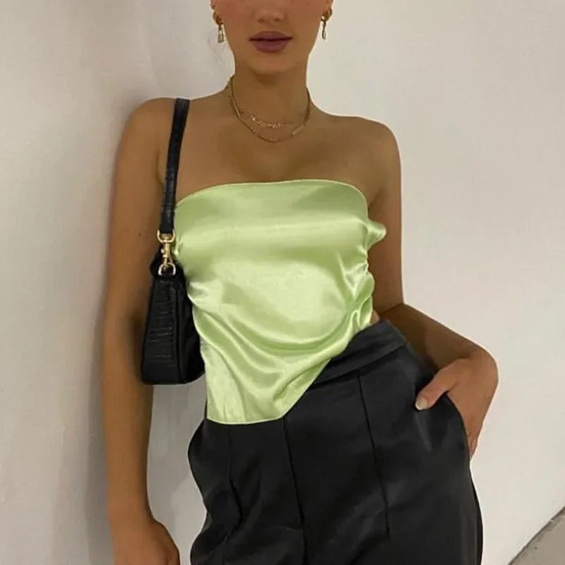 Satin Bandage Backless Tube Strapless