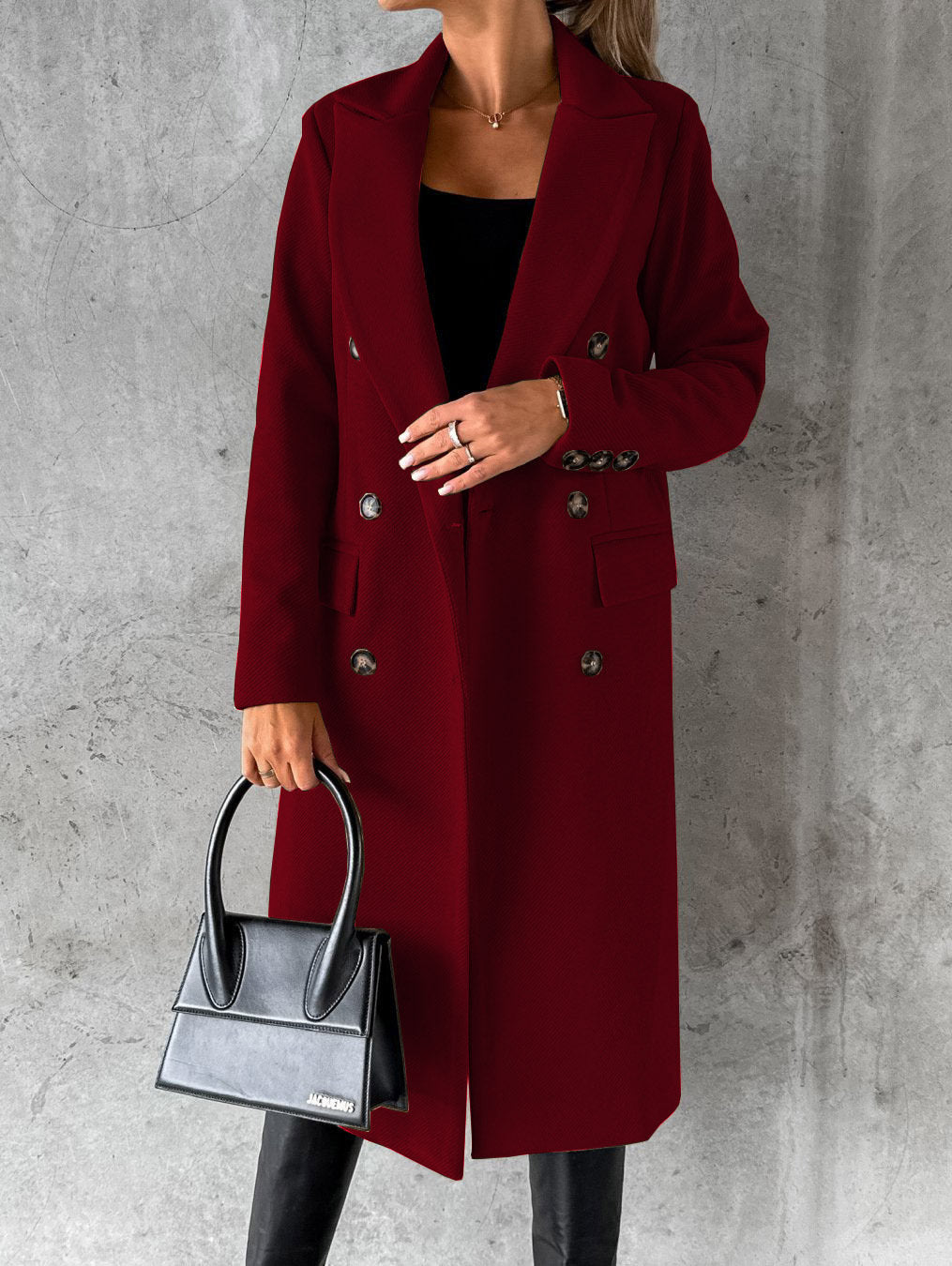 Double Breasted Notch Lapel Longline Coat