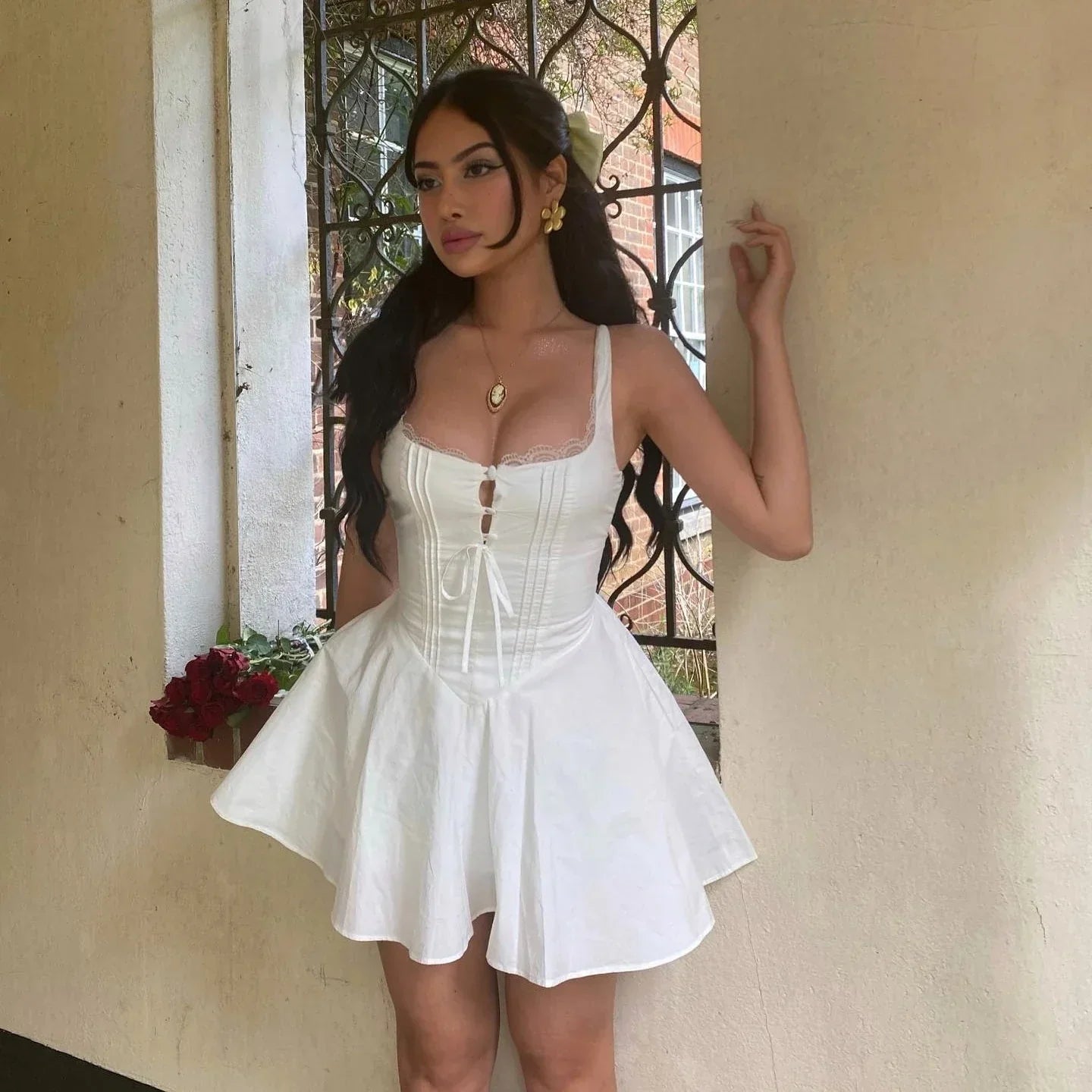Square Neck Corset Fit and Flare Mini Dress