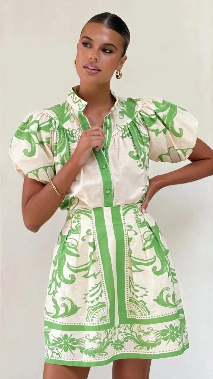 Print Puff Sleeve Two Piece Set 28