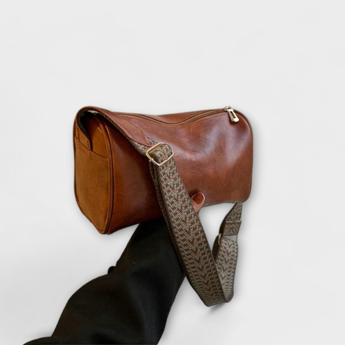 Faux Leather Woven Strap Crossbody Bag