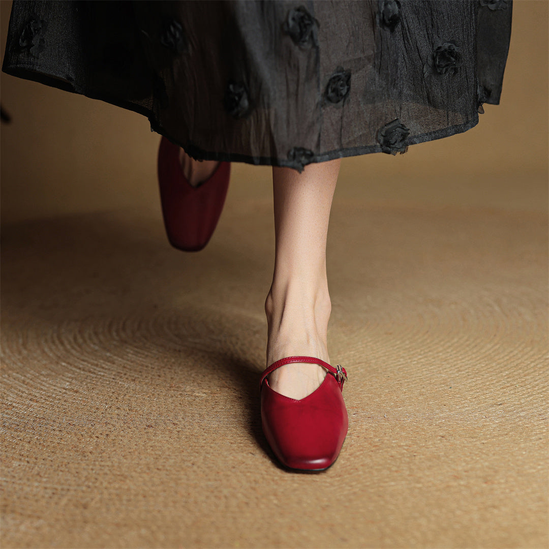 Square Toe Ankle Strap Mary Jane Mules
