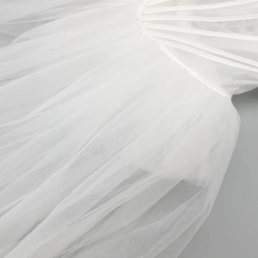 Strapless Mesh White A Line Maxi Long Dress - View 9