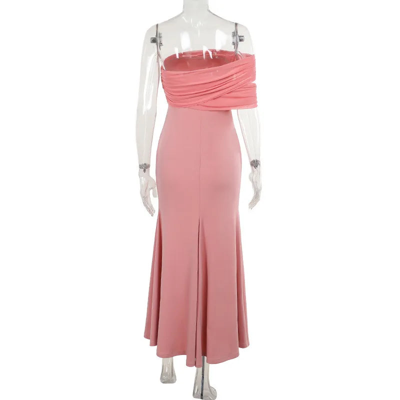 Off Shoulder Ruched Mesh Bodice High Split Mermaid Maxi Dress 15
