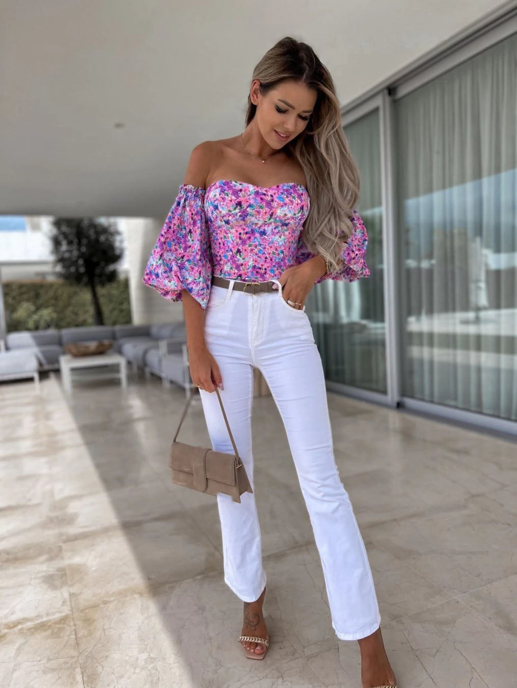 Women Top Summer Off Shoulder Floral Blouses Holiday Slash Neck Tops