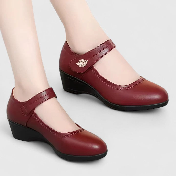 Round Toe Velcro Strap Wedge Mary Jane Pumps