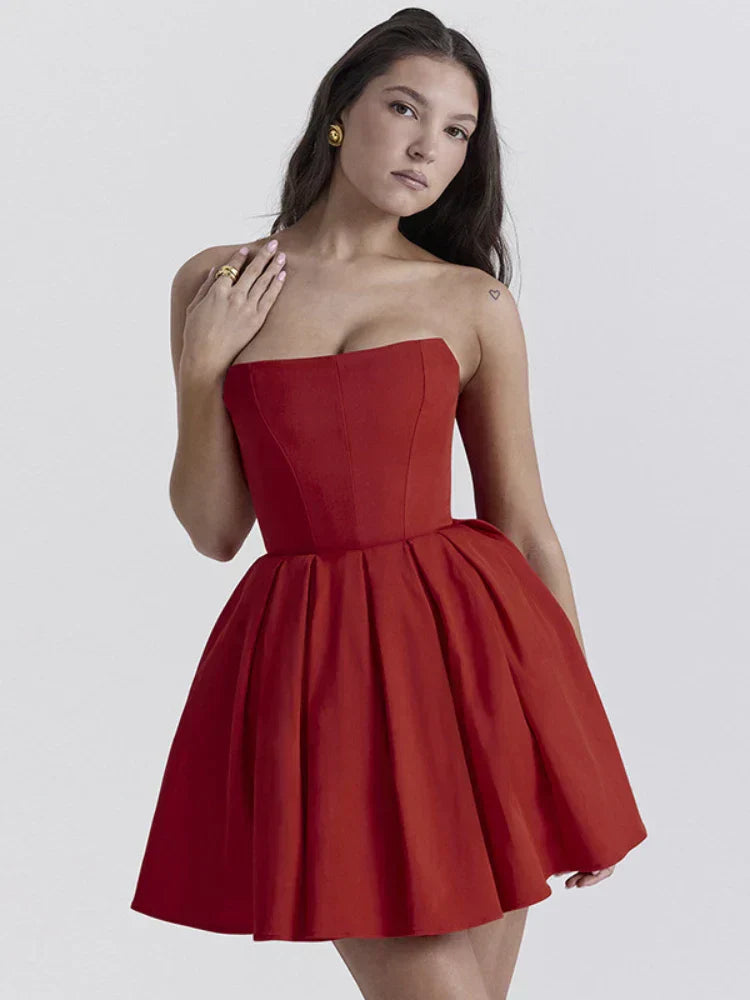 Strapless Corset Pleated A-Line Mini Dress