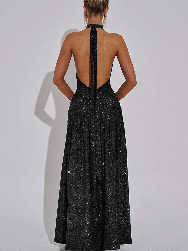 Glitter Strapless Bodycon High Split Party Midi Dress