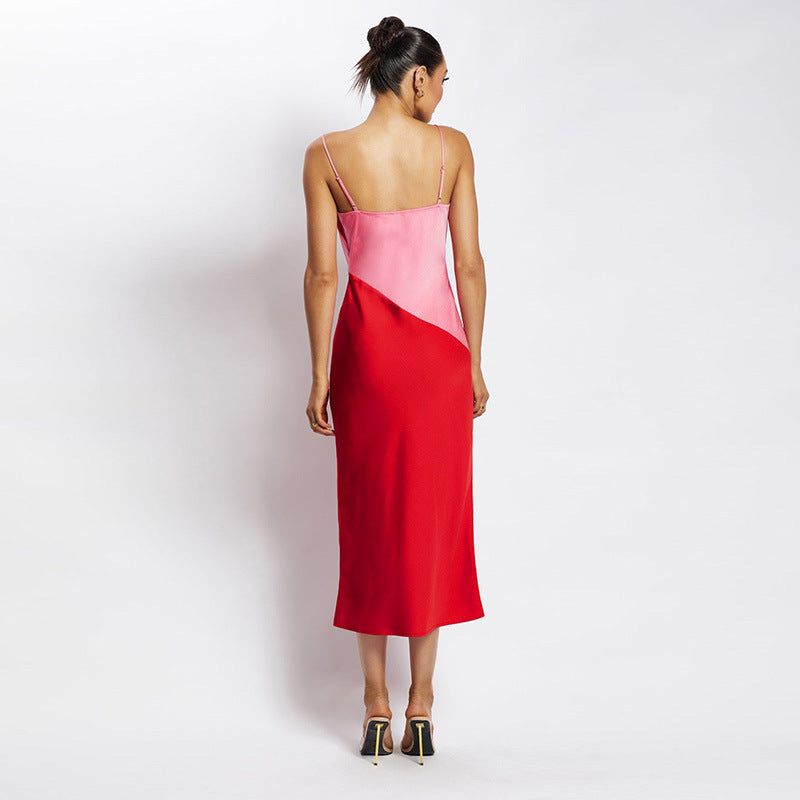 Strawberry Fields Diagonal Panel Satin Midi Dress - View 11