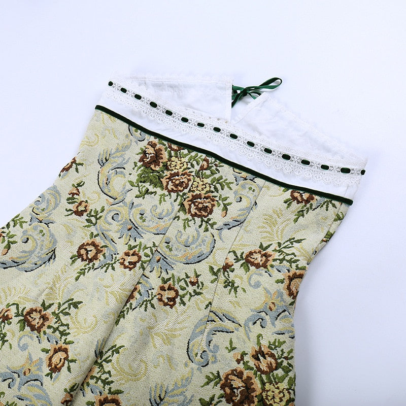 Floral Tapestry Strapless Bow Front Corset Mini Dress