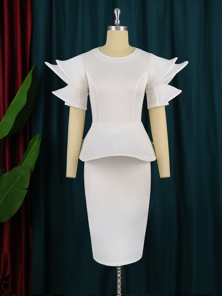 Brief Large With Ruffles Peplum - And Gown White Detail Party Sleeves Size