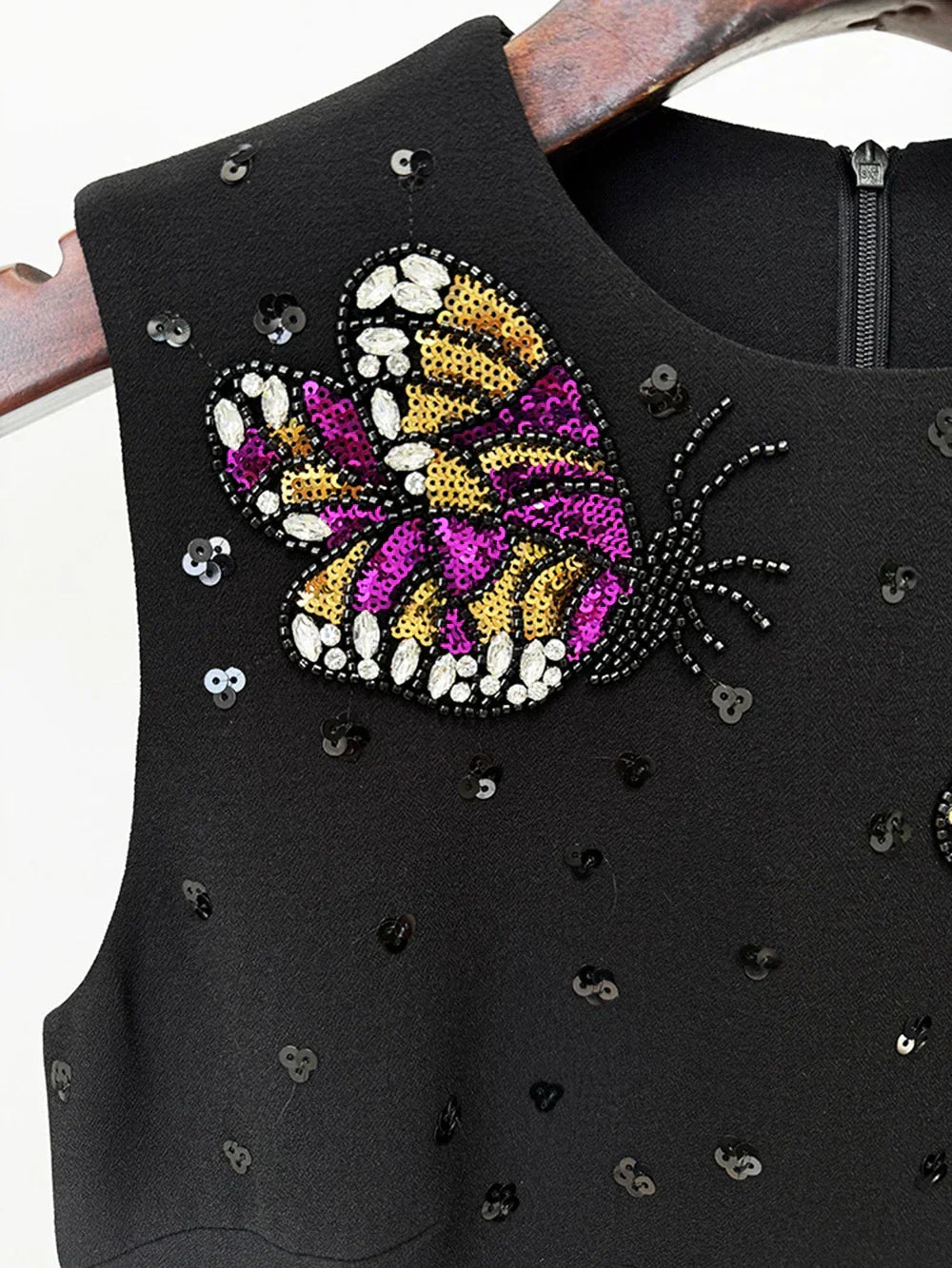 Sequin Butterfly Embellished Sleeveless A-Line Mini Dress