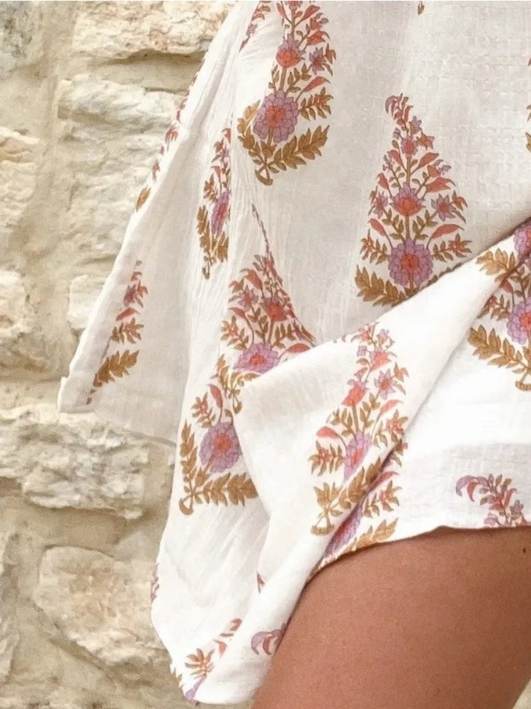 Floral Print One Shoulder Puff Sleeve Mini Dress