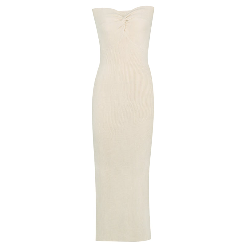 Knit Strapless Twist Front Sweetheart Neck Bodycon Midi Dress 11