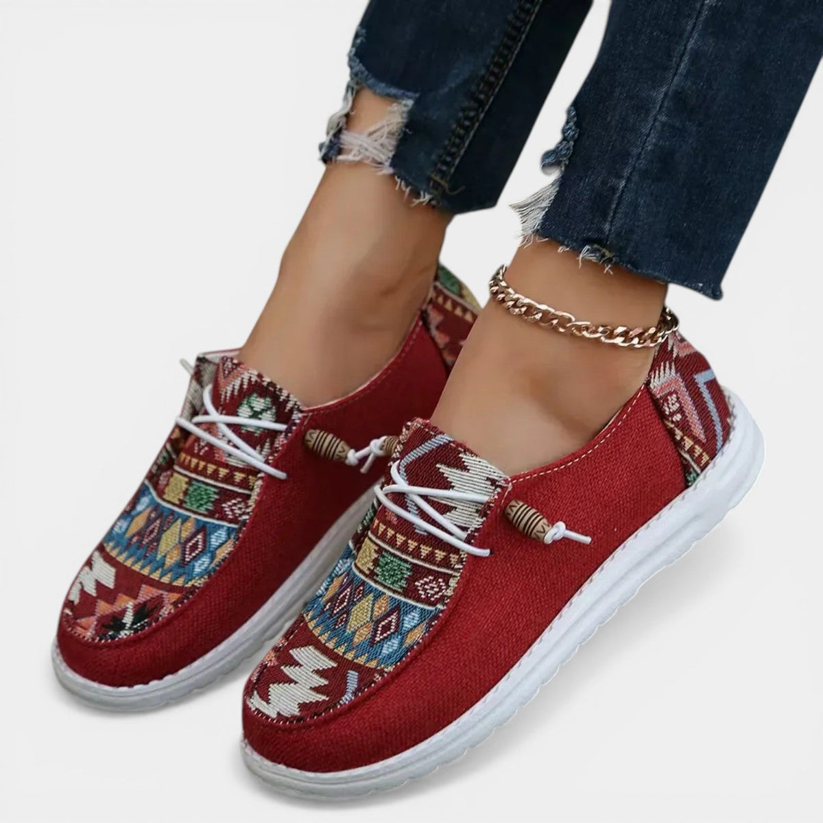 Aztec Print Canvas Lace Up Slip On Sneakers