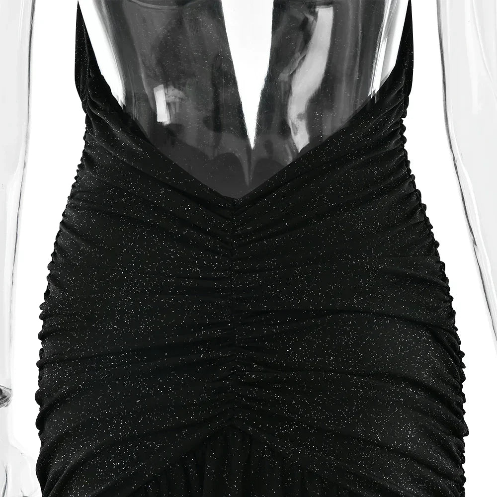 Glitter Strapless Bodycon High Split Party Midi Dress