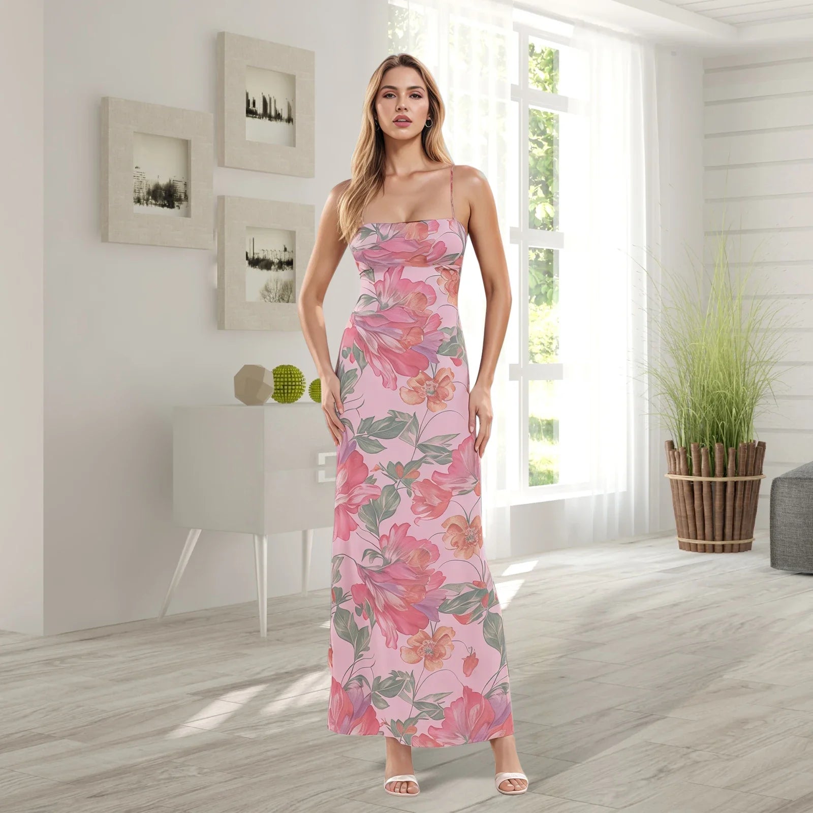 Cross Tie-up Backless Floral Dress