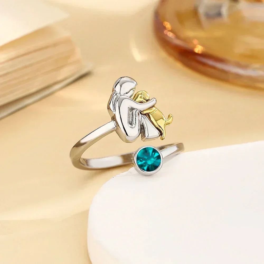 Two Tone Dog Hug Cubic Zirconia Open Adjustable Ring