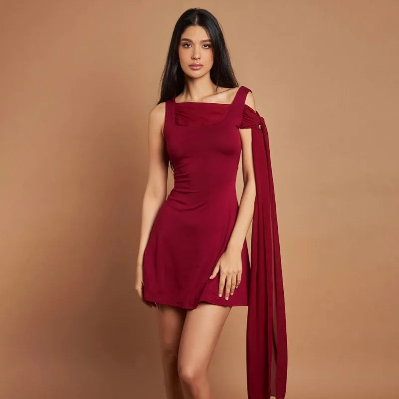 Asymmetrical Chiffon Ribbon Sleeveless Mini Dress - View 6