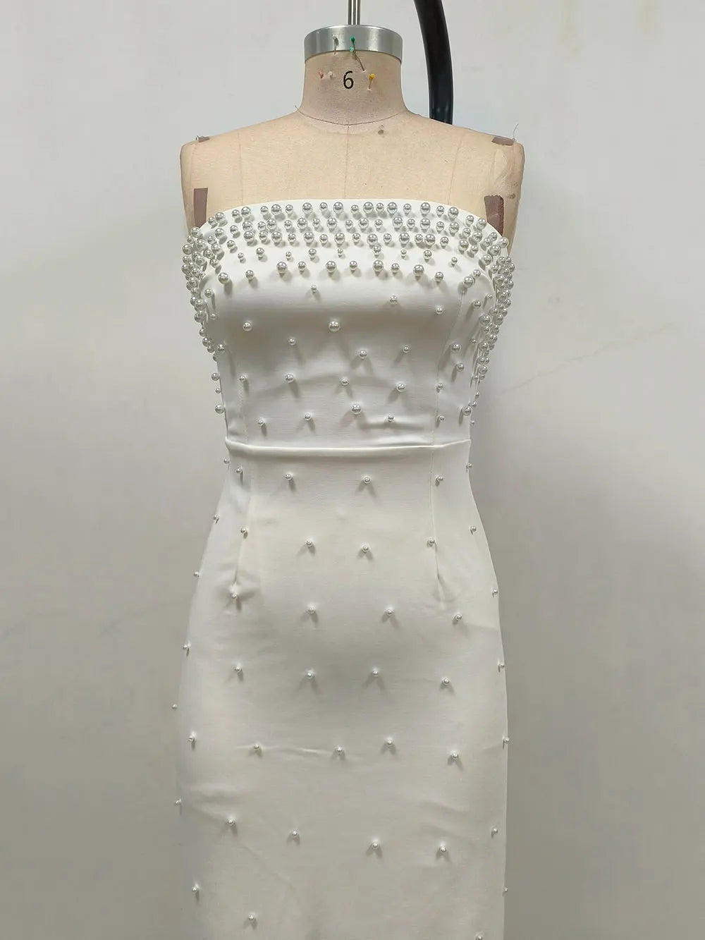 Pearl Embellished Strapless Tube Bodice Bodycon Maxi Gown