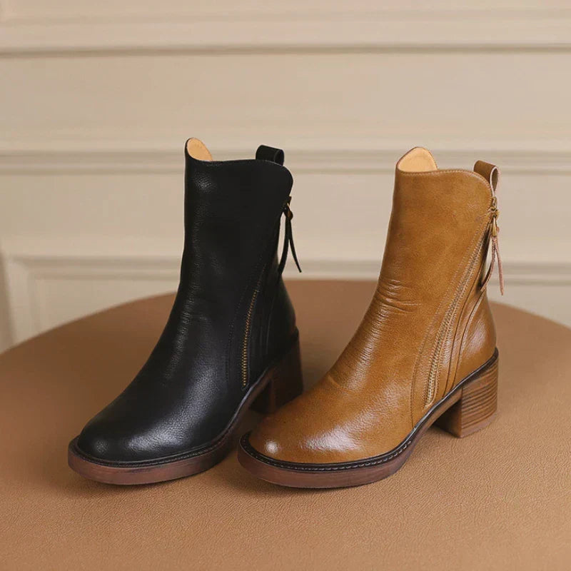 Pointed Toe Side Zip Block Heel Mid Calf Western Boots