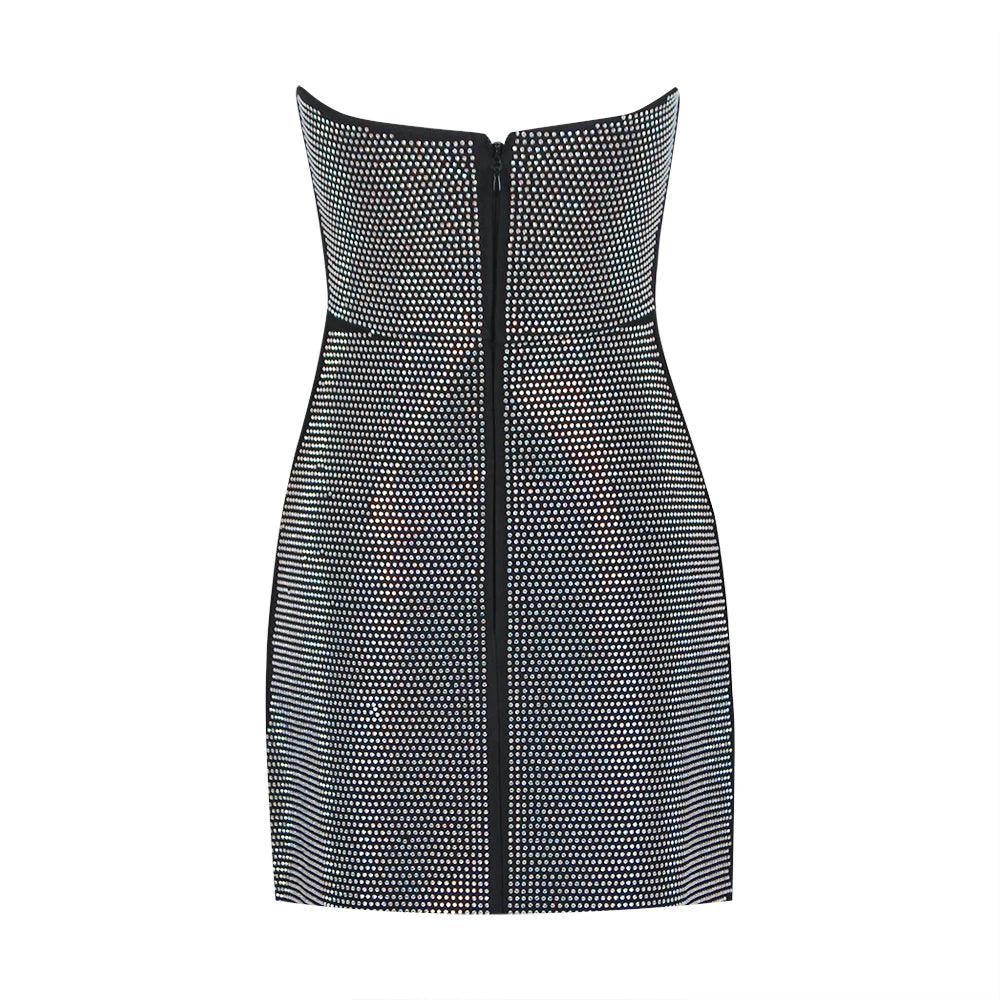 Rhinestone Strapless Cut Out Bodycon Mini Dress
