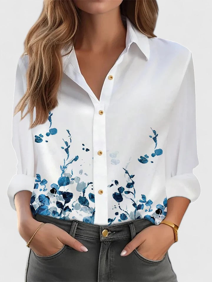 Floral Hem Long Sleeve Button Front Shirt