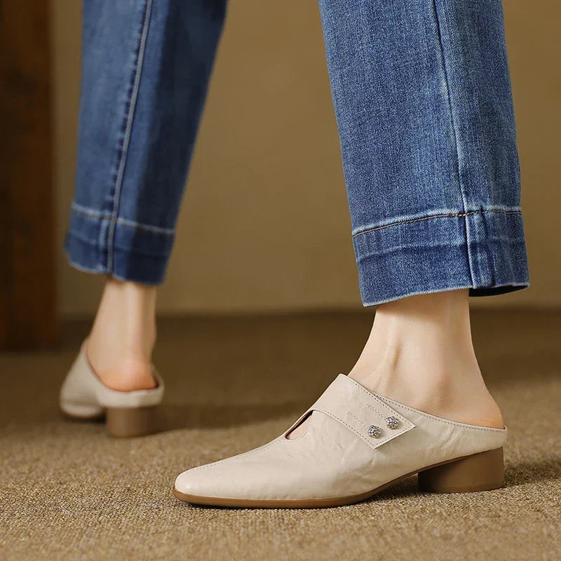 Square Toe Cut Out Block Heel Mules