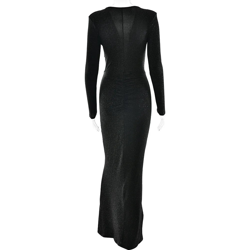 Elastic Deep V - Fold Lace Maxi Dress 34
