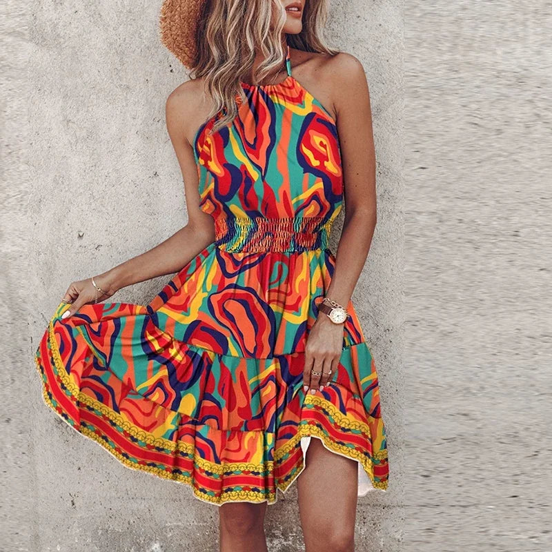 Lacy | Backless Asymmetrical Printed Mini Dress Orange