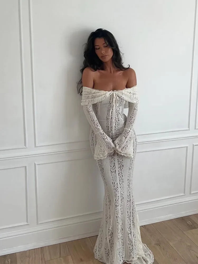 Hollow Lace Strapless Maxi Dress - View 2