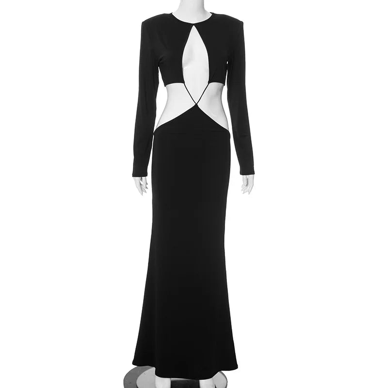 Black Cut Out Long Sleeve Dress Y2K Party Dress - View 8