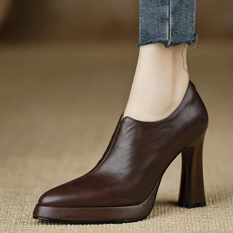 Pointed Toe Side Zip Block Heel Ankle Boots
